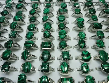 15buc Toată Bijuterii Vrac se Amestecă o Mulțime de Verde Malachit, Piatra Placat cu Argint Inel Pentru Femei Barbati Moda Bijuterii Transport Gratuit LR524