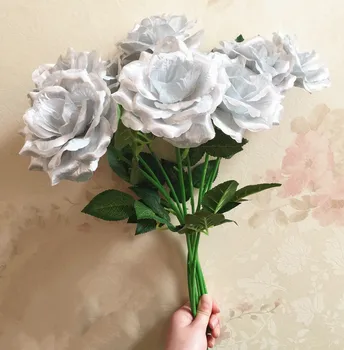 16pcs Singură Tulpină de Trandafir Camellia Fals Trandafiri de Aur/Argint Culori pentru Nunta Decor Acasă Artificiale Flori Decorative
