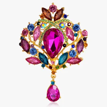 1buc Nou de Lux de Top Acrilice Multicolor Rosu Roz Stras coroana Imperială broșe Mare de femei de Moda, Bijuterii geft