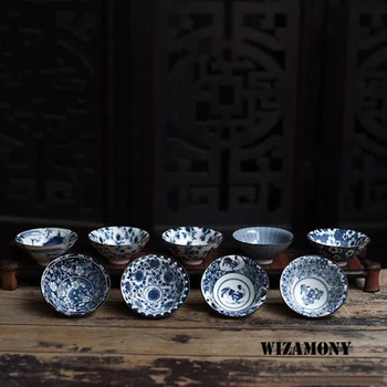 1BUC! WIZAMONY Bue și Alb Jingdezhen Porțelan Chinezesc Cupa Castron de Ceai Ceașcă de ceai kung fu Set de Ceai din Ceramica Ceai de Flori de Master Cup