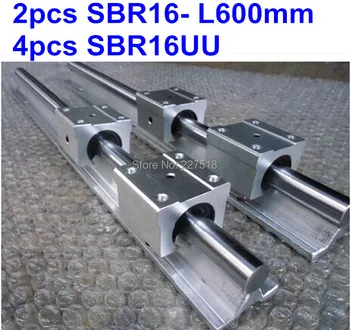 2 buc liniar feroviar SBR16 L600mm + 4 buc SBR16UU lagăr liniar blocuri pentru cnc piese de 16mm ghidaj liniar