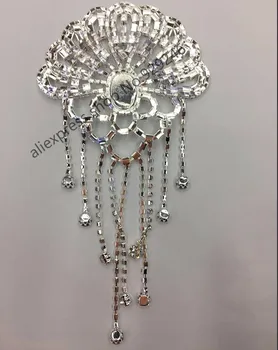 2 buc/lot strălucitoare de cristal aplicatiile cu piatra ciucuri de argint AB stras ornamente de moda de îmbrăcăminte îmbrăcăminte rochie sac decorare