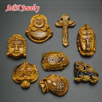 2 buc Naturale de Ochi de Tigru Bine Sculptate Ambarcațiuni Pandantive Cruce Buddha Pixiu Isus Moda Unisex Bijuterii Charms