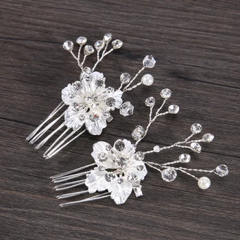 2 BUC Nunta de Argint Stras Floare Pieptene Părul Și Clip Accesorii de Par Floare de Mireasa Perle de Cristal de Păr Bijuterii Pentru Femei