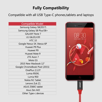 2 bucăți JianHan USB de Tip C Cablu USB-C Încărcător Cablu de Date pentru Samsung S8 Plus Xiaomi 5 Huawei P9 Mate9 Un Plus 3T LG G6