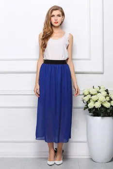 20 de Culori de Înaltă Talie Șifon Fusta Lunga Femei Fuste de Vara Stil Solid Albastru Alb de sex Feminin Saias Femei saia longa 001