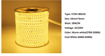 200m/lot 180Leds/m rezistent la apa AC110V AC220V SMD 5630 5730 LED Strip Bandă Alb / Alb Cald luminozitatea Cină Acasă +4 plug