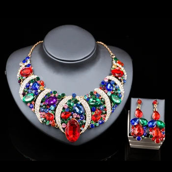 2016 din africa set bijuterii de nunta colier femei set de bijuterii de culoare de aur colier și picătură cercei șase culori transport gratuit