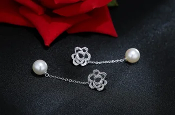 2017 Bun Bijuterii 925 Sterling Silver Stras Floare Trandafir Cu Perla Cercei Stud Pentru Femei Bijuterii Pendientes Brinco