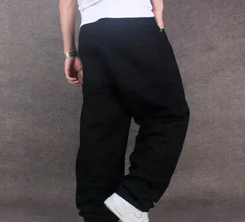 2017 Bărbați Largi Picior Pantaloni din Denim Hip-Hop-negru Casual jean pantaloni blugi Largi de Rapper-ul Skateboard Relaxat Blugi joggeri 042904