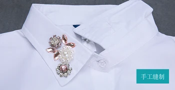 2017 Drăguț stil de Moda Cravată Gât Rever cu Margele doamnelor bluza collier femme solidă bumbac guler fals