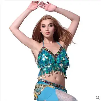 2017 Femei Costume De Burtă De Dans New Sosire Sclipitoare Cu Paiete Sutien Top Cu Margele Franjuri Dans Costum Sexy De Monedă Agățat De Diamant