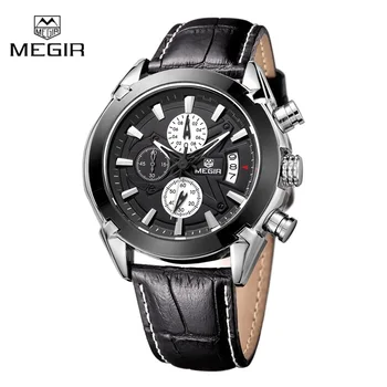 2017 MEGIR Piele naturala de Afaceri Ceasuri Barbati Casual Cuarț ceas Militar Cronograf Barbati Brand de Lux Celebru Ceas de mână