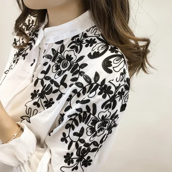 2017 Moda Haine de sex Feminin Bluza Broderie Tricou coreeană Stil Popular Mici Proaspete Bumbac coreean Flori Brodate Topuri 529E 25