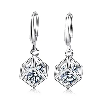 2017 new sosire fierbinte vinde moda strălucitoare de cristal design pătrat 925 sterling silver ladies ' drop cercei femei bijuterii en-gros