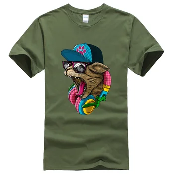 2017 New Sosire pentru Bărbați T-shirt-uri de Moda Crazy DJ Cat tricou Barbati Top cu Maneci Scurte Tricou Hipster Tee de Îmbrăcăminte de Brand Rock Harajuku