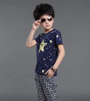 2017 nou stil de vară de moda Bumbac imprimare star Baby boy t-shirt, cu pantaloni jumătate băiat haine sport costume de îmbrăcăminte pentru Copii set