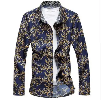 2017 Nou-veniți Plus dimensiune 6XL 7XL Barbati Florale Tricouri Primăvară de Moda Toamna cu Maneci Lungi Tricou Casual camisa masculina