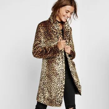2017 noua moda de iarnă fierbinte de vânzare Leopard de imprimare Buzunare Laterale faux blana femei palton Cald