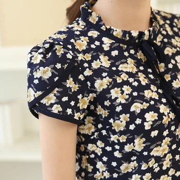 2017 Noua Moda de Vara tricou si Bluza Șifon Cămașă Pastorală Stil Dulce Floral scurt Cămașă Cravată Liber Imprimare Tricou 37i 30
