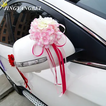 2017 NOUĂ de Mătase hortensie+panglica bowknot floare masina de nunta de decorare oglinda Retrovizoare clanță decora aniversare de nunta