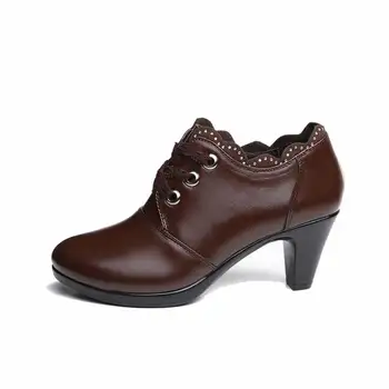 2017 Primavara Toamna Femei Cizme de Înaltă Calitate, Solid Dantela-up Europene Doamnelor Pantofi din Piele naturală de Moda Cizme Femei, Cizme Glezna