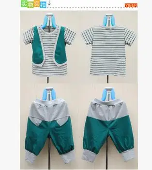 2017 Vara de îmbrăcăminte pentru copii set Verde cu dungi de Imprimare de Costume de băiat sport copii costume de dans Hip-Hop Fals două pc-uri T-shirt și pantaloni