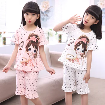 2017 Vara Noi Copii Costum De Pijama Bumbac Confortabil Homewear Polka Dot Pijamale Desene Animate Drăguț Haine De Acasă Fetița