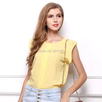 2018 culoare Solidă Femei Topuri Șifon Bluze de Vară Stil 1214
