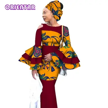 2018 din Africa Privat Personalizat, Rochie herve Bazin Riche Femei Costum Rochie cu Maneca Lunga Topuri și Lung Fusta Print de Mari Dimensiuni M-6XL WY2822