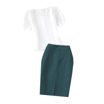 2018 femei de vara nou stil doamnelor costum de dantela albe, tubulare mici, tricou de culoare verde închis sac de șold creioane fusta două bucata set