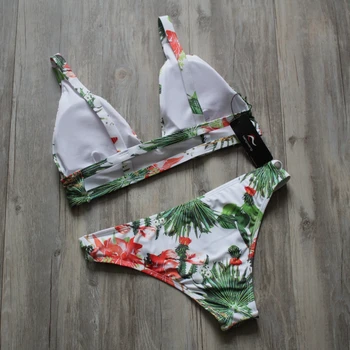 2018 Noi Bikini Costume de baie Femei Clar Florale de Imprimare de Costume de baie Costum de Baie Push-Up Căptușit Bikini Set Vintage sex Feminin Plaja Port XL