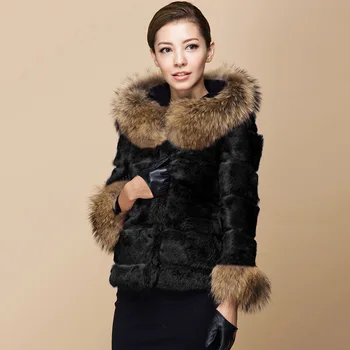 2018 noi femeile de Înaltă Calitate blana de iepure sacou și secțiuni de lung mantou pentru femei lucrate manual jacheta naturale Rex haină de blană de iepure
