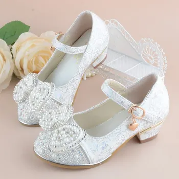 2018 Nouă Primăvară Copii Pantofi rochie Fete Printesa Pantofi de Imprimare din Piele pentru Copii de Nunta Sandale Tocuri inalte Bowknot Dans