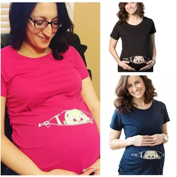 2018 Vara Femeile Gravide tricouri de Maternitate Haine Slim Desene animate Amuzant Alăptează Sus Literele O-Neck Sarcină mult Timp Tee Shirt