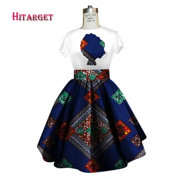 2018 Vara rochie Plus Dimensiune 2 Bucati din Africa de Imprimare Dashiki Bumbac T-shirt Fusta Set Bazin Rche Femme Africa de Îmbrăcăminte WY2726