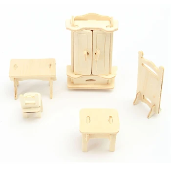 34pcs/set BRICOLAJ Copii Mini de Învățământ Mobilier casă de Păpuși 3D cioplitorilor în lemn Puzzle Model Kit lucrate Manual, Jucării pentru Copii Handworked cadou