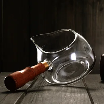 350ML Gros de Sticlă rezistente la Căldură Corect Cana de Ceai Mare Ceașcă de Cafea Pere Lemn Mâner Lateral Kung Fu Set de Ceai Chahai Ceașcă de Ceai Accesorii
