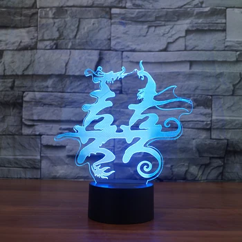 3D USB Dragon Și Phoenix Fericirea Dublu Veioza cu LED-uri Colorate Vizuale Lampă de Masă USB Luminaria Chineză se Căsătorească cu Decor Acasă Cadou