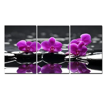 3Panel HD Imprimare Pietre Zen Fluture Violet Orhidee Pictura pe Panza Pictura Modular Imagine de Artă Poster pentru Camera de zi cuadrs