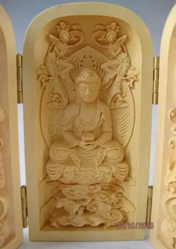 3PCS CHINEZESC Sculptură în lemn a lui Buddha Cimișir Buddha NR