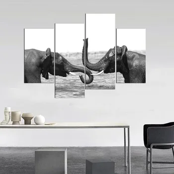4 Buc (Fara Rama) Pictură În Ulei De Înaltă Calitate, Canvas Art Familie Decor Tablou Print Elefant Arta De Perete Imagine Fierbinte Vinde Cadou