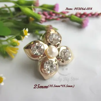 48pcs 25mm ABS aur roz de flori de pietre perla butoane pentru decorarea stras ornamente de cusut accessiores en-gros