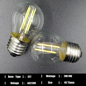 4buc/lot Condus de Sticlă cu Filament Bec de Iluminat Acasă Estompat 220V 2W 4W Glob COB Bec E27 G45 Vintage Edison Fiolă Lampă cu Led-uri Lumina