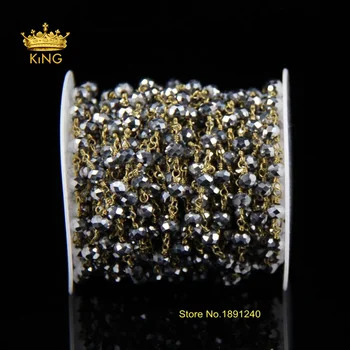 4X6mm Argint, Cristale de Sticla Fatetate Rondelle Lanțuri,Rozariul Stil Placat cu Aur de Sârmă Înfășurat în Lanțuri Margele Găsirea Consumabile KS017
