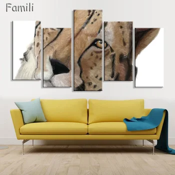 5 Panoul De Pășuni Leopard Ghepard Animale Sălbatice Artă Modernă Natura Poza Pentru Decor Acasă, Mătase, Tesatura De Panza De Imprimare Poster