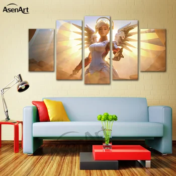 5 Piese Set de Perete de Arta Pictura Înger de Fată Joc de Imagine Poster de Imprimare pe Panza Pictura Decorarea Camerei Încadrată Gata să Stea