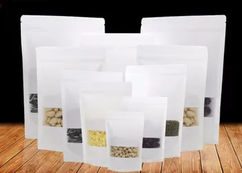 50pcs/lot alb pungi de hârtie kraft sta sus cu Fermoar/blocare zip ambalaj Resigilabil geanta cu fereastra pentru Alimente/Ceai/Cookie-uri/Nuci/Cafea