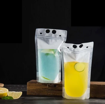 50pcs/lot Nou de Băutură de Plastic Sac de Ambalare Pungă pentru Băuturi Suc de Cafea cu Lapte cu Mâner și Găuri pentru Paie 400ml 500ml