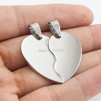 50pcs split inima colier si pandantiv DIY din oțel inoxidabil inimile pandantiv pentru femei, bărbați de înaltă poloneză jumătate de inimă ID-ul tag-ul en-gros